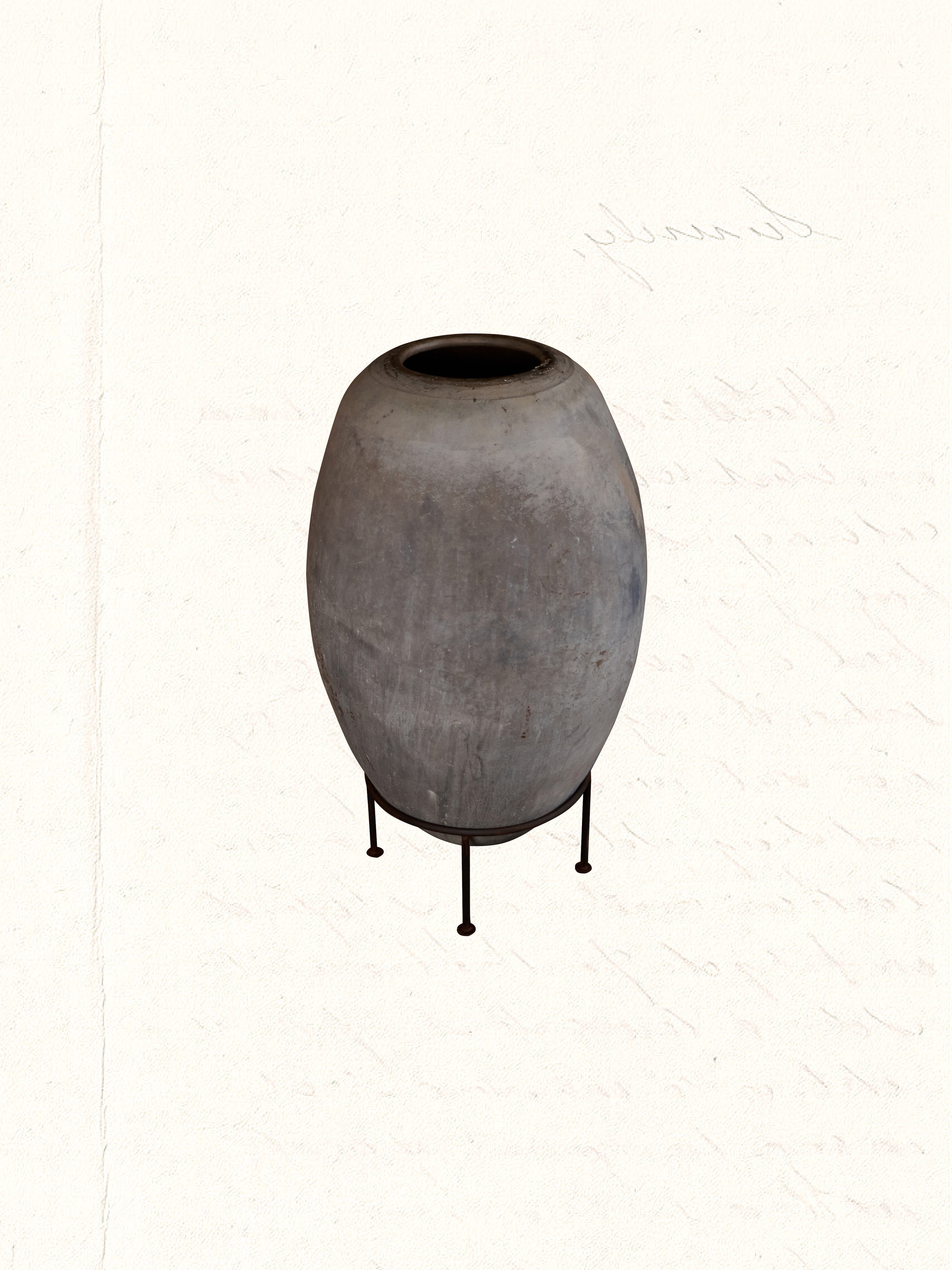 large clay pot no. 2604 with iron stand