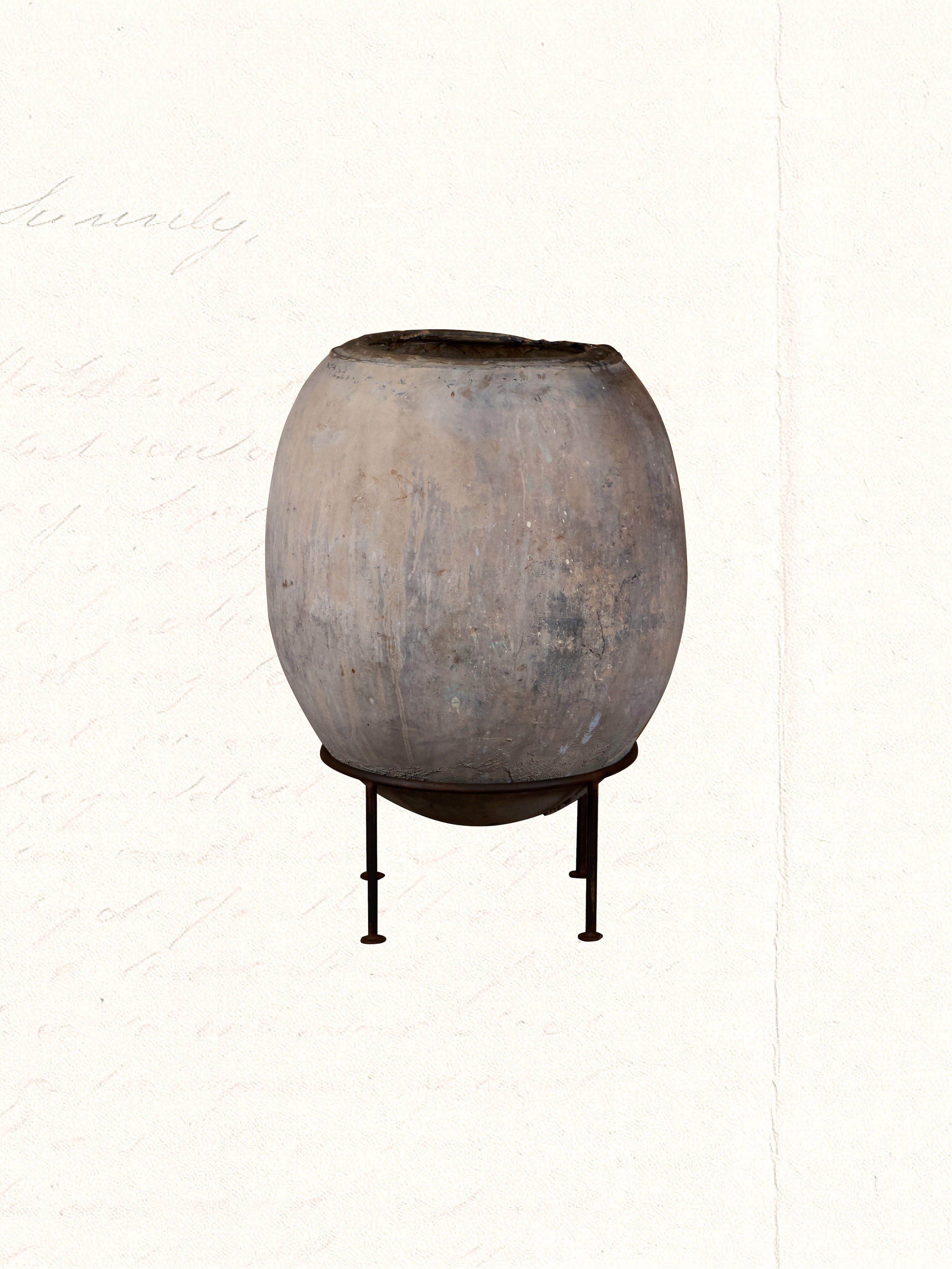 large clay pot no. 3005 with iron stand