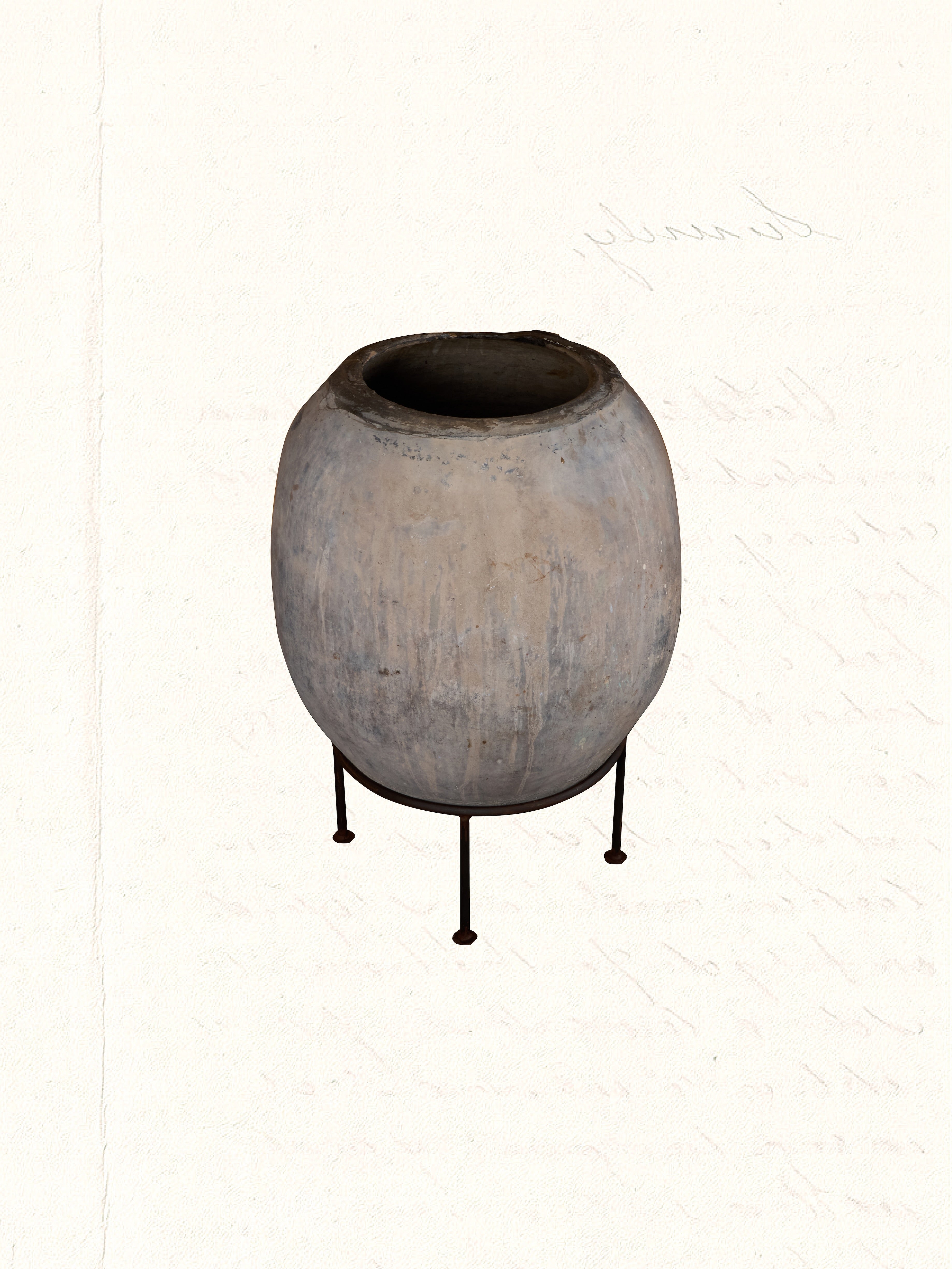 large clay pot no. 3005 with iron stand
